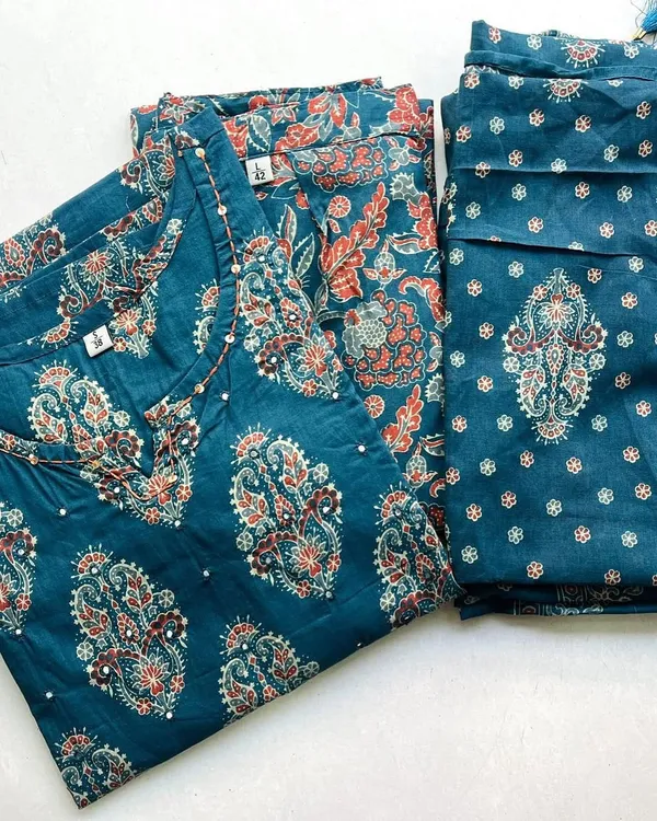 Teal_Blue_Printed_Cotton_Kurta_Set_with_Dupatta