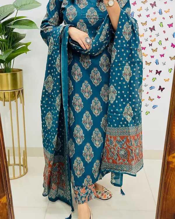 Teal_Blue_Printed_Cotton_Kurta_Set_with_Dupatta