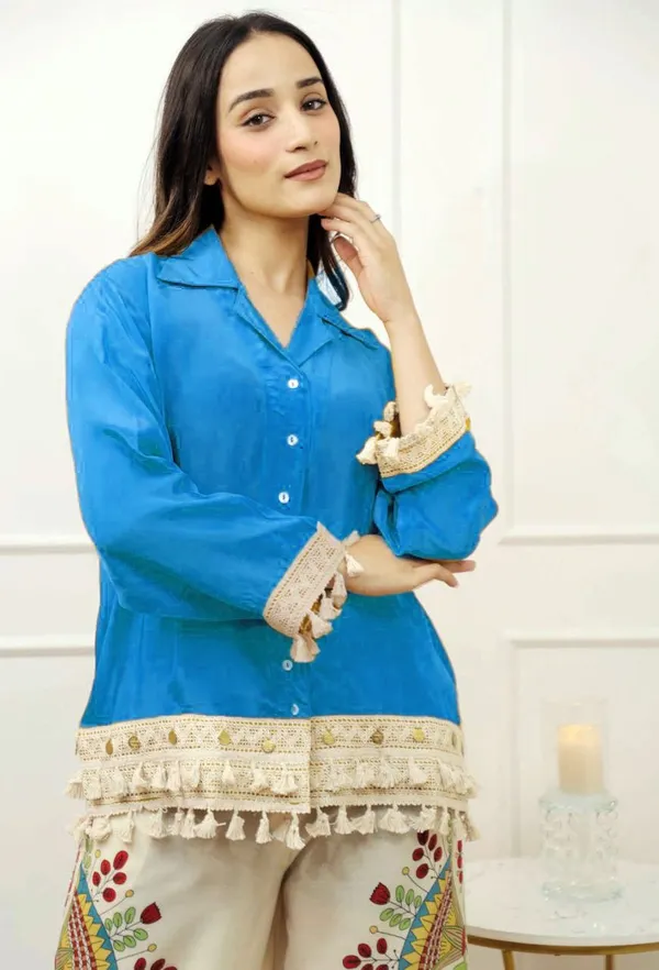 Turquoise_Tassel_Shirt_with_Artistic_Printed_Palazzo_Set