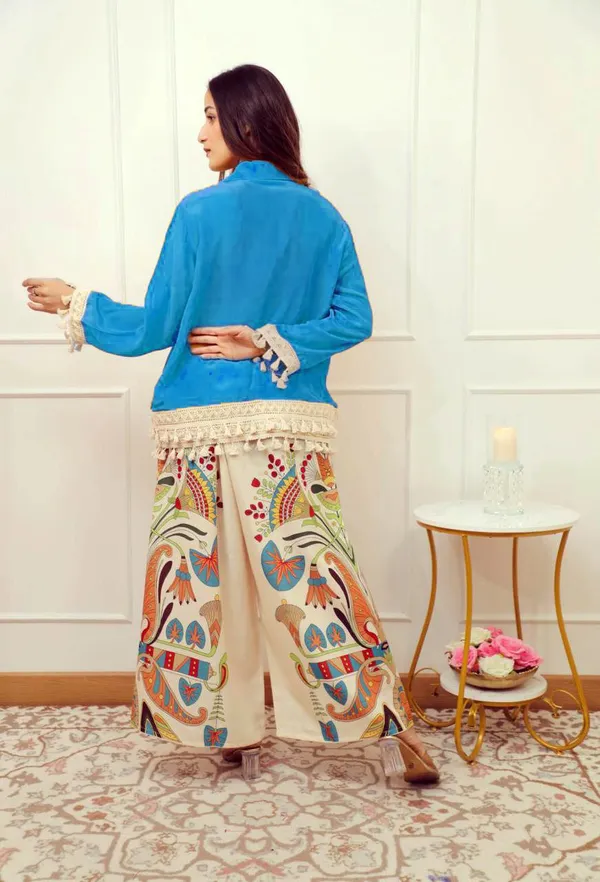 Turquoise_Tassel_Shirt_with_Artistic_Printed_Palazzo_Set