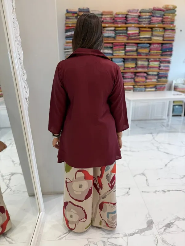 Wine_Button-Down_Tunic_with_Abstract_Printed_Pants