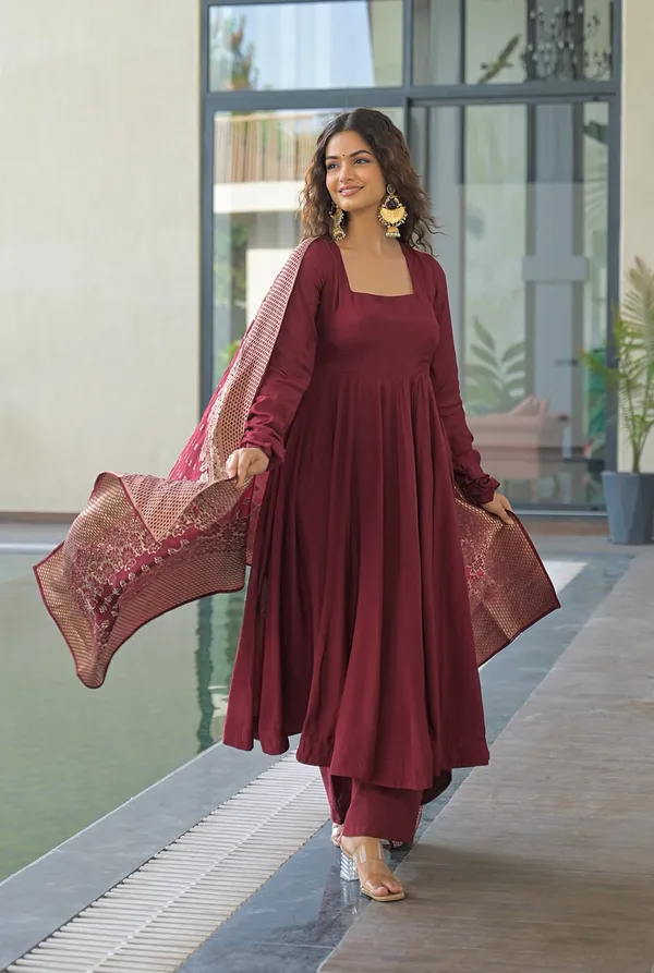 Wine_Maroon_Anarkali_Kurta_Set_with_Printed_Dupatta
