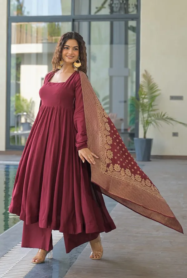Wine_Maroon_Anarkali_Kurta_Set_with_Printed_Dupatta