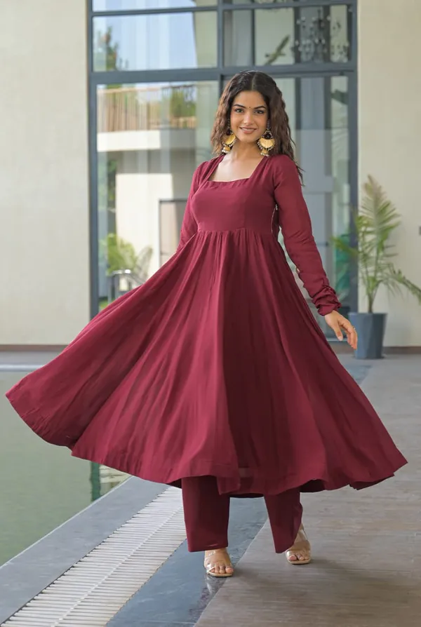 Wine_Maroon_Anarkali_Kurta_Set_with_Printed_Dupatta