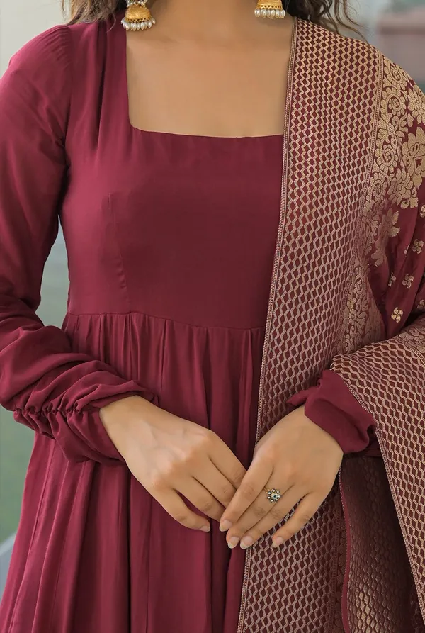 Wine_Maroon_Anarkali_Kurta_Set_with_Printed_Dupatta