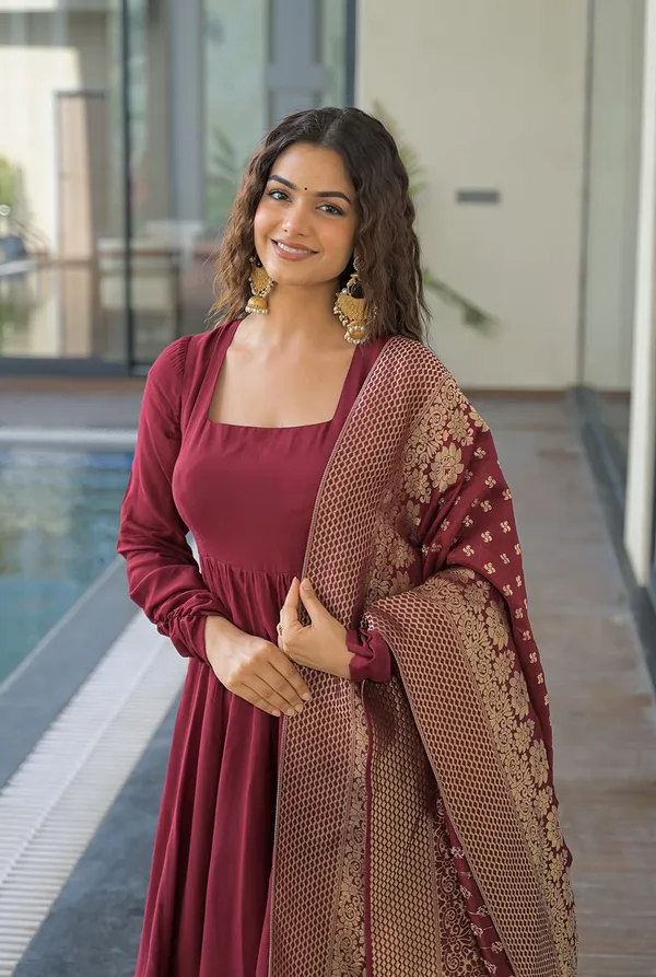 Wine_Maroon_Anarkali_Kurta_Set_with_Printed_Dupatta