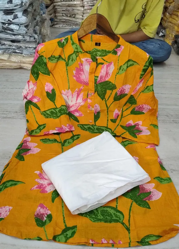 Women's_Mustard_Yellow_Floral_Printed_Kurta_with_White_Palazzo_Pants