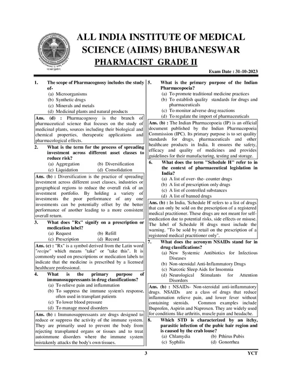 AIIMS_CRE_I_Pharmacist_I_Allopathic_I_Pharmacist_Grade_(II)_Pharma_Chemist_(18_Sets)_Solved_Papers_&_Practice_Book_I_English_Medium_I_2027-28_