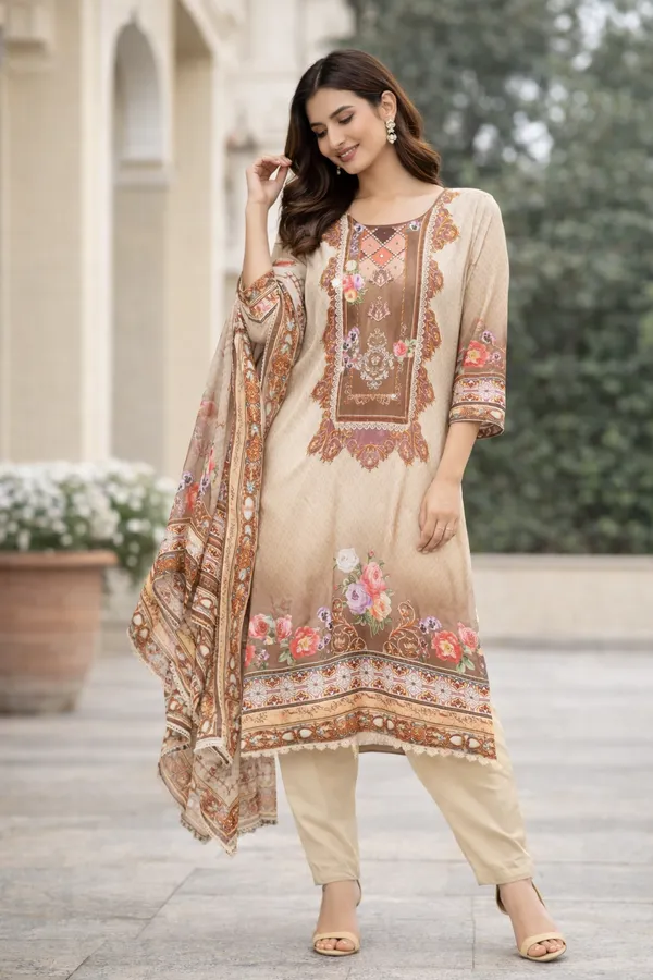 Beige_Elegant_Printed_Kurta_Set_With_Floral_Design_And_Dupatta_For_Women