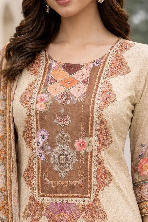 Beige_Elegant_Printed_Kurta_Set_With_Floral_Design_And_Dupatta_For_Women