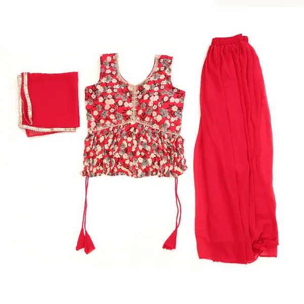 Red_Elegant_Floral_Peplum_Palazzo_Set_With_Dupatta_For_Women