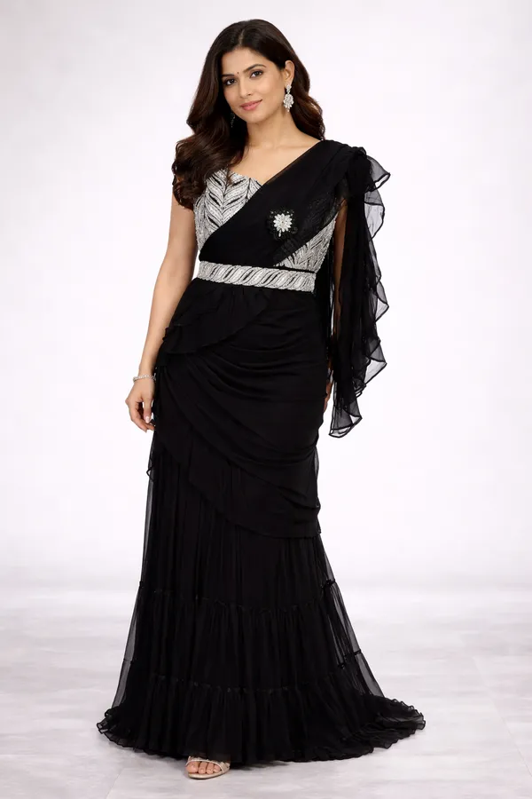 Black_Elegant_Lehenga_With_Sequined_Blouse_For_Women
