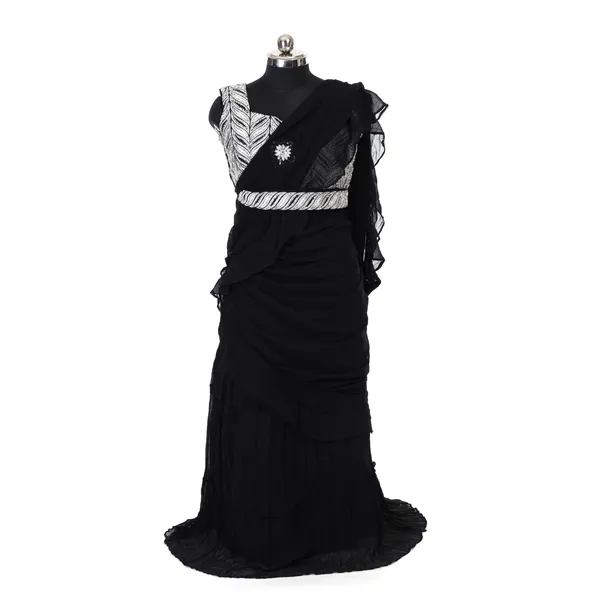 Black_Elegant_Lehenga_With_Sequined_Blouse_For_Women