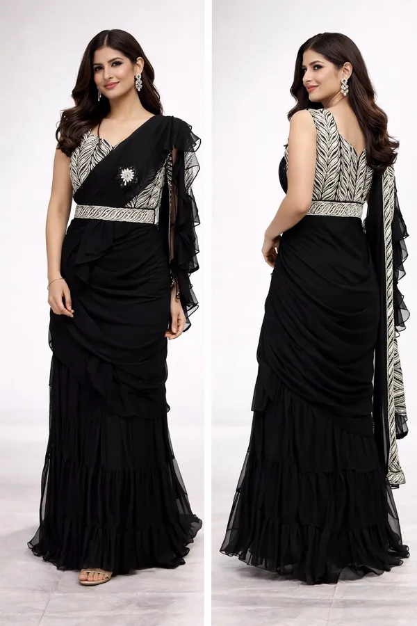 Black_Elegant_Lehenga_With_Sequined_Blouse_For_Women