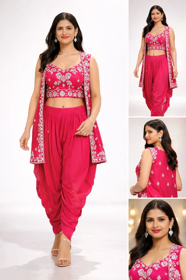 Rani_Pink_Embroidered_Dhoti_Style_Co_Ord_Set_With_Shrug_For_Women