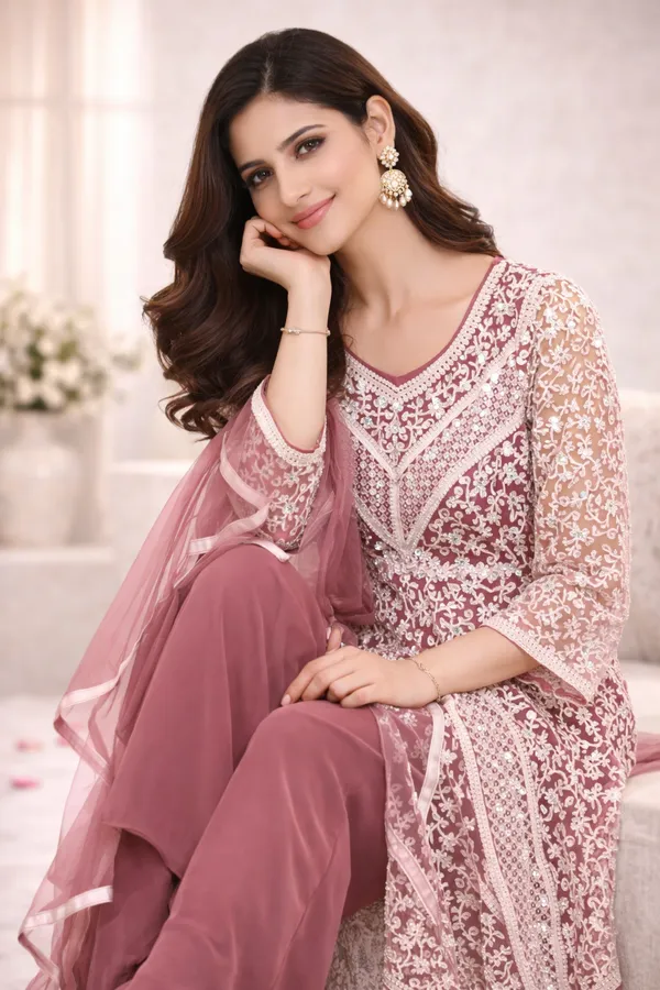 Mauve_Pink_Elegant_Mirror_Work_Kurta_Set_With_Palazzo_And_Dupatta_With_Readymade_Blouse_For_Women