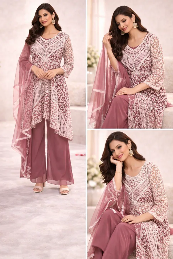 Mauve_Pink_Elegant_Mirror_Work_Kurta_Set_With_Palazzo_And_Dupatta_With_Readymade_Blouse_For_Women