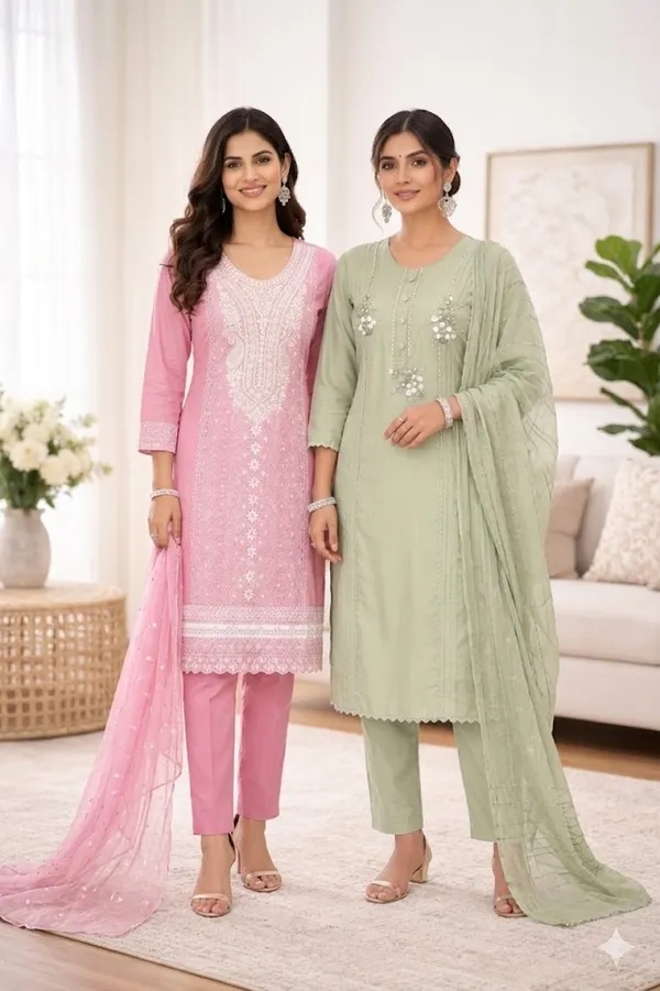 Pink_And_Sage_Green_Elegant_Embroidered_Straight_Suit_Sets_With_Chiffon_Dupattas_For_Women_Pack_Of_2