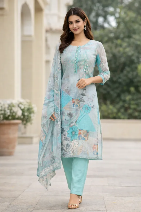 Aqua_Blue_Floral_Print_Traditional_Regular_Fit_Solid_Salwar_Suit_With_Dupatta_For_Women
