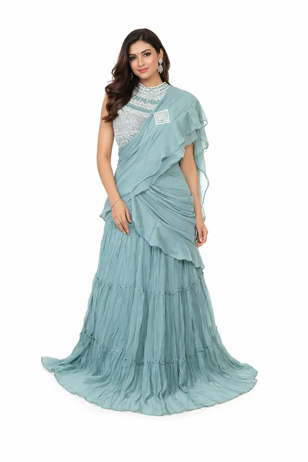Sea_Green_Elegant_Designer_Lehenga_Saree_With_Embellished_Blouse_For_Women