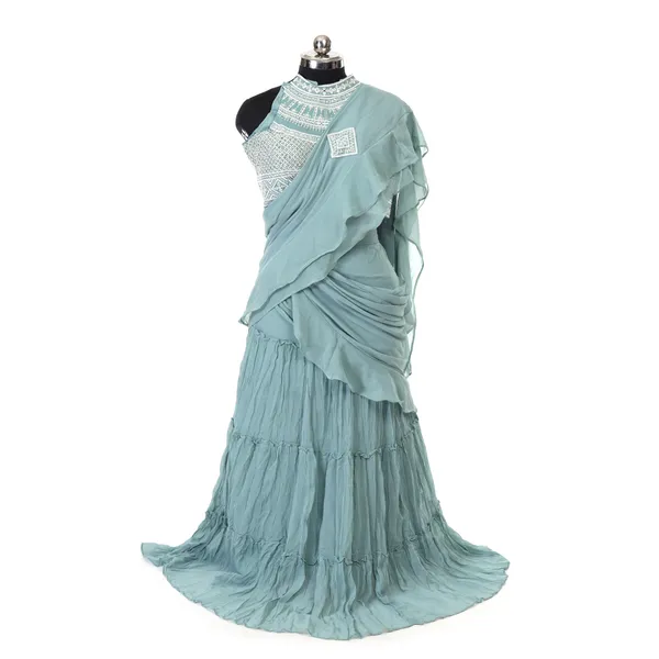 Sea_Green_Elegant_Designer_Lehenga_Saree_With_Embellished_Blouse_For_Women