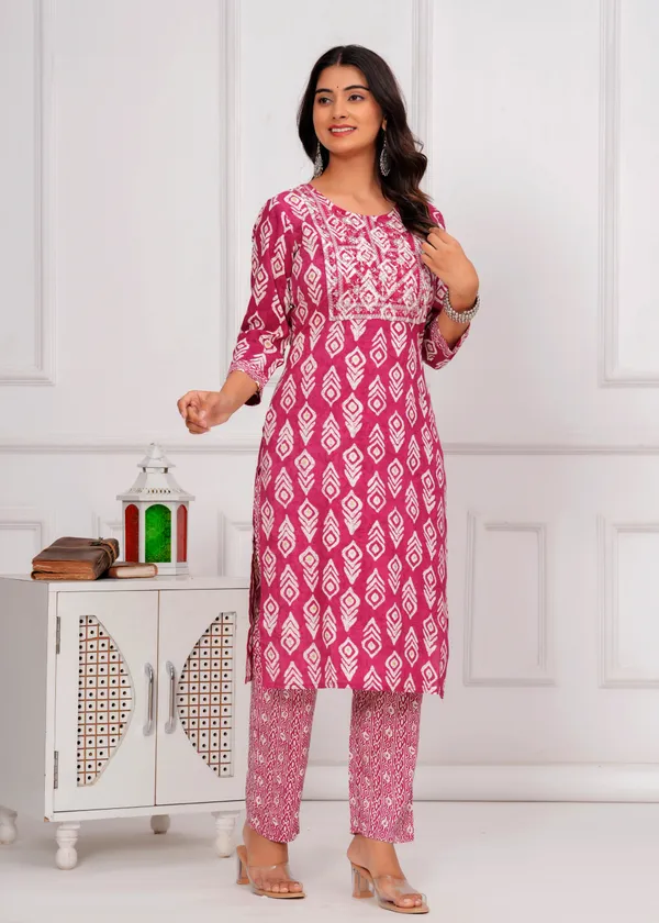Pink_&_White_Cambric_Cotton_Round_Neck_Floral_Embroidery_Printed_Straight_Kurta_&_Pant_Set_For_Women