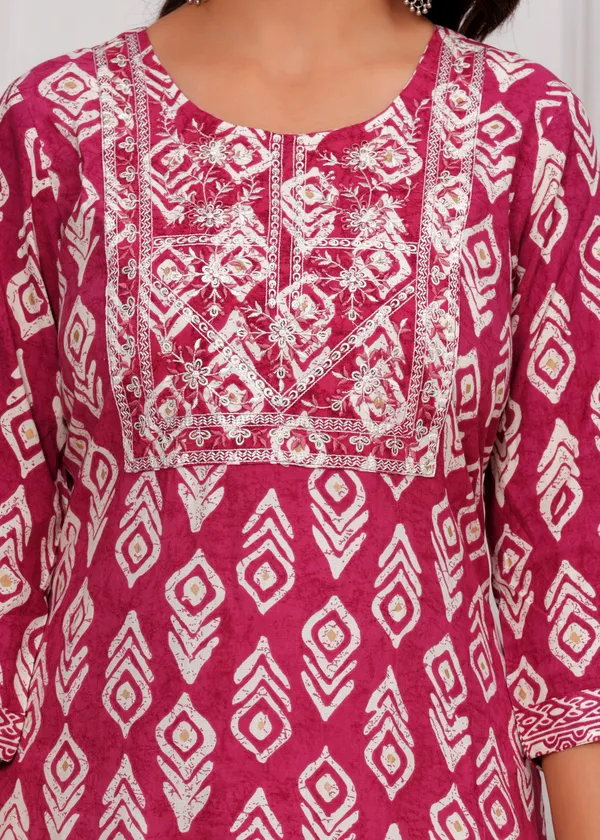 Pink_&_White_Cambric_Cotton_Round_Neck_Floral_Embroidery_Printed_Straight_Kurta_&_Pant_Set_For_Women