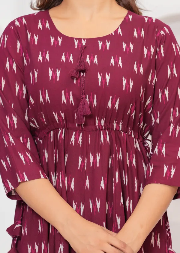 Wine_Rayon_Regular_Fit_Solid_Anarkali_Kurta_Dress_For_Women