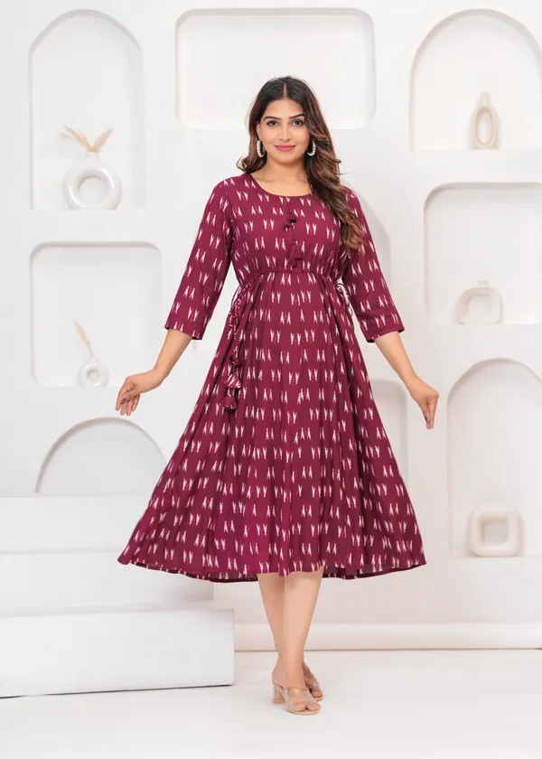 Wine_Rayon_Regular_Fit_Solid_Anarkali_Kurta_Dress_For_Women