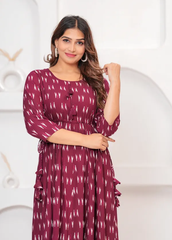 Wine_Rayon_Regular_Fit_Solid_Anarkali_Kurta_Dress_For_Women