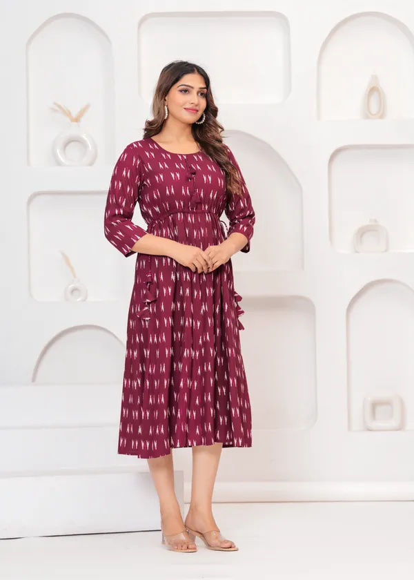 Wine_Rayon_Regular_Fit_Solid_Anarkali_Kurta_Dress_For_Women