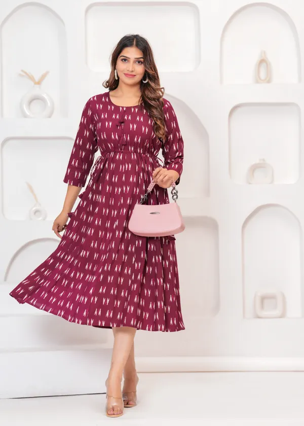 Wine_Rayon_Regular_Fit_Solid_Anarkali_Kurta_Dress_For_Women
