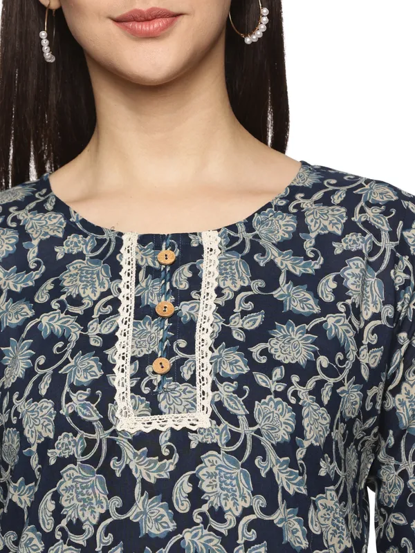 Dark_Blue_Cotton_Rayon_Floral_Printed_Straight_Kurta_&_Pant_Set_For_Women