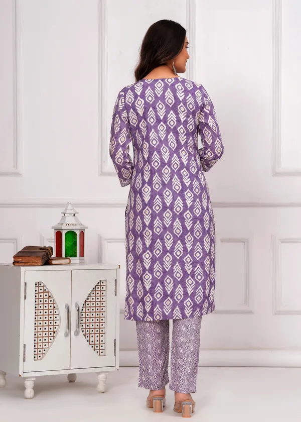 Purple_&_White_Cambric_Cotton_Round_Neck_Floral_Embroidery_Printed_Straight_Kurta_&_Pant_Set_For_Women
