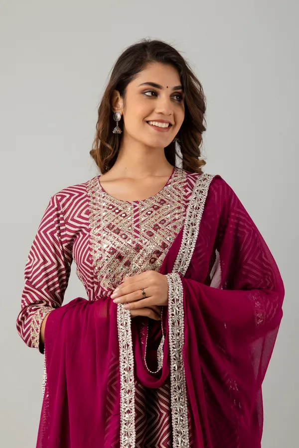 Wine_Cotton_Embroidered_Kurta,_Pant_&_Dupatta_Set_For_Women
