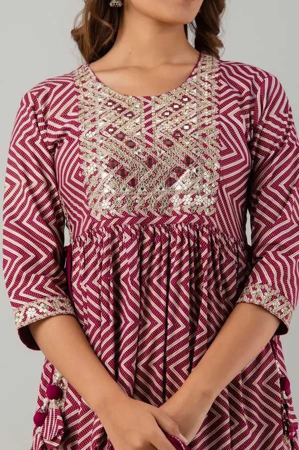 Wine_Cotton_Embroidered_Kurta,_Pant_&_Dupatta_Set_For_Women