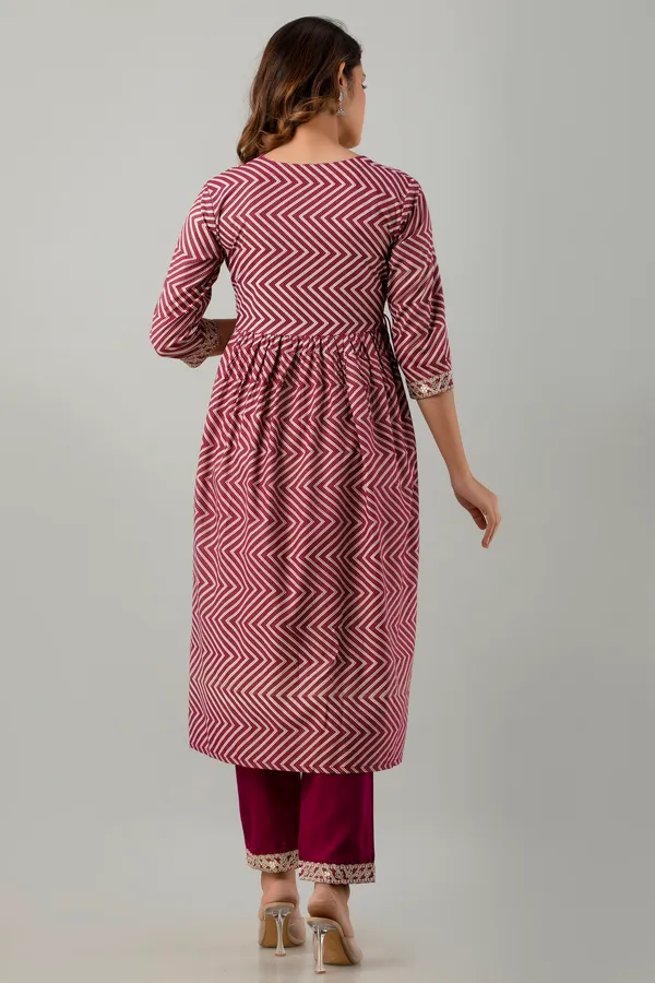 Wine_Cotton_Embroidered_Kurta,_Pant_&_Dupatta_Set_For_Women