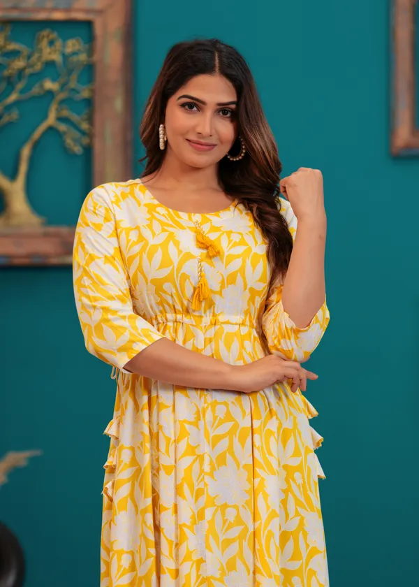 Yellow_Rayon_Regular_Fit_Solid_Anarkali_Kurta_Dress_For_Women