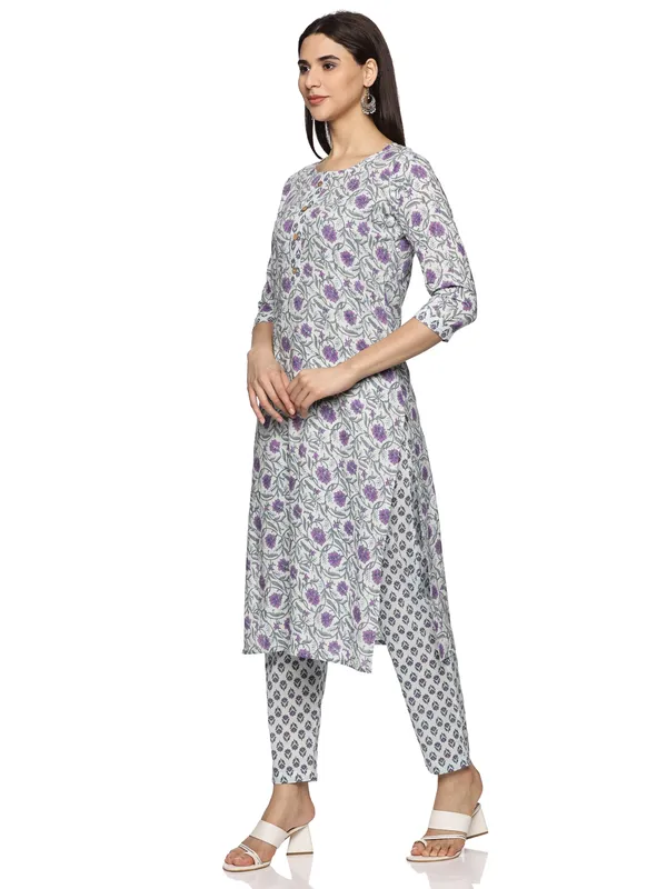 White_&_Purple_Cotton_Rayon_Floral_Printed_Straight_Kurta_&_Pant_Set_For_Women