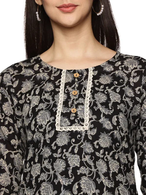 Grey_&_Black_Cotton_Rayon_Floral_Printed_Straight_Kurta_&_Pant_Set_For_Women