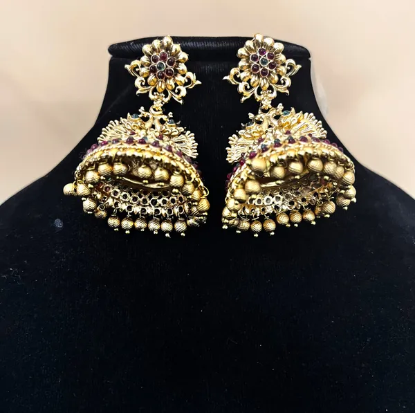 Ruby_Green_Antique_Gold_plated_Jhumkas