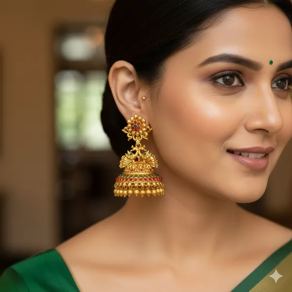 Ruby_Green_Antique_Gold_plated_Jhumkas