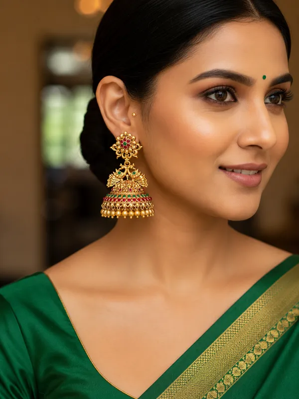 Ruby_Green_Antique_Gold_plated_Jhumkas
