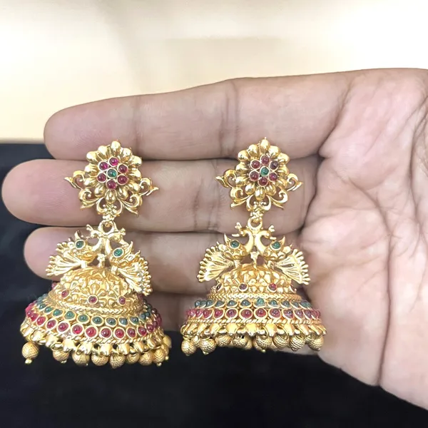 Ruby_Green_Antique_Gold_plated_Jhumkas