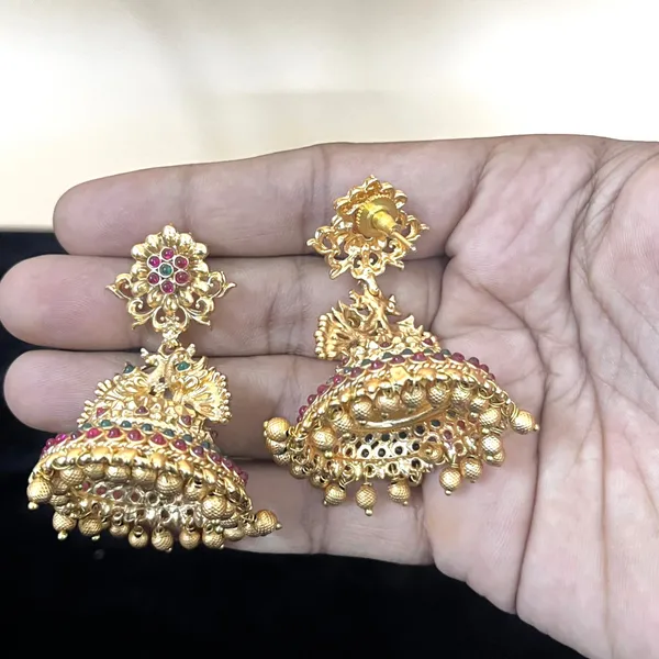 Ruby_Green_Antique_Gold_plated_Jhumkas
