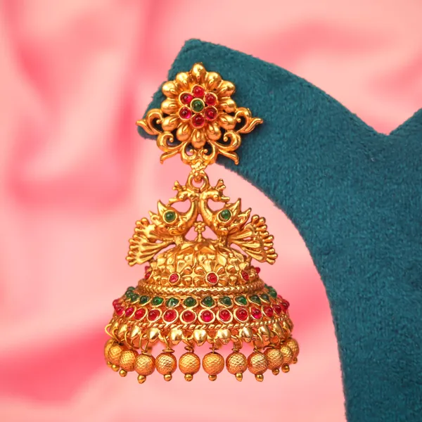 Ruby_Green_Antique_Gold_plated_Jhumkas