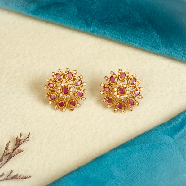 Vedh Jewels Ruby Chakra Stud Earrings – Gold-Plated Elegance Price