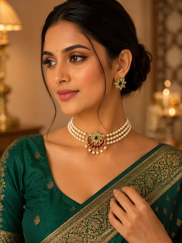 Ruby_Green_Star_Shape_Antique_Pendant_Choker_Set
