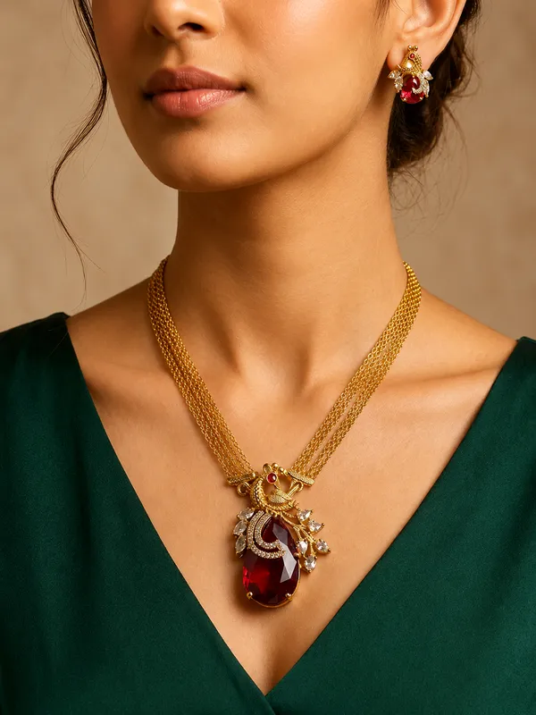 Royal_Ruby_Antique_Layered_Dazzling_Chain_Peacock_Necklace_Set