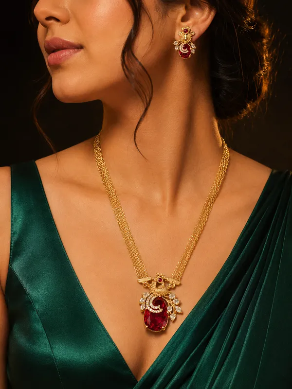 Royal_Ruby_Antique_Layered_Dazzling_Chain_Peacock_Necklace_Set